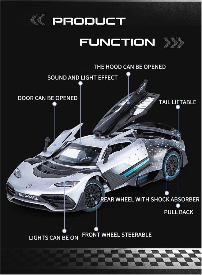 PEZYOX 1:24 Scale MER-CEDES Ben-Z 300SL Die-Cast Metal Car with Sport car Openable Doors Light and Sound,Pull Back Function Indoor Outdoor Toy for Kids (1.24 Scale AMG ONE-Orange) - Image 4